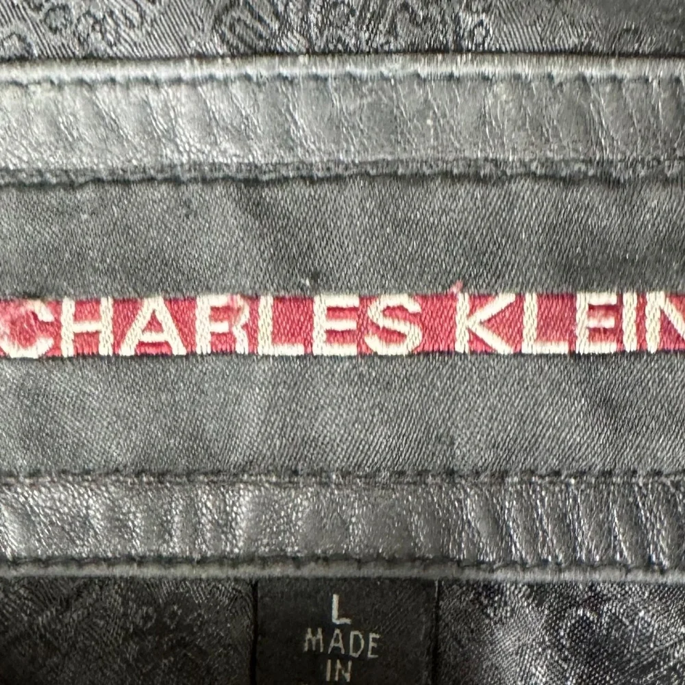 Charles Klein Moto Bomber Leather Jacket Coat Womens Sz Large Black Zip Up - Picture 7 of 8